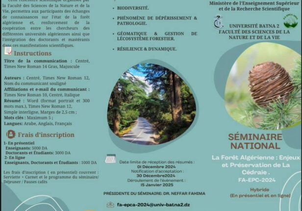 SÉMINAIRE NATIONAL La Forêt Algérienne : Enjeux et Préservation de la Cédraie FA-EPC-2024